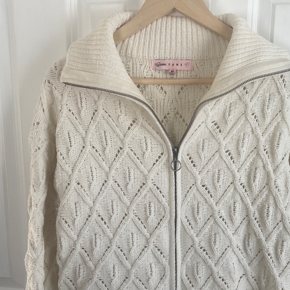 Crave Fame Cream Zip-Up Cardigan
